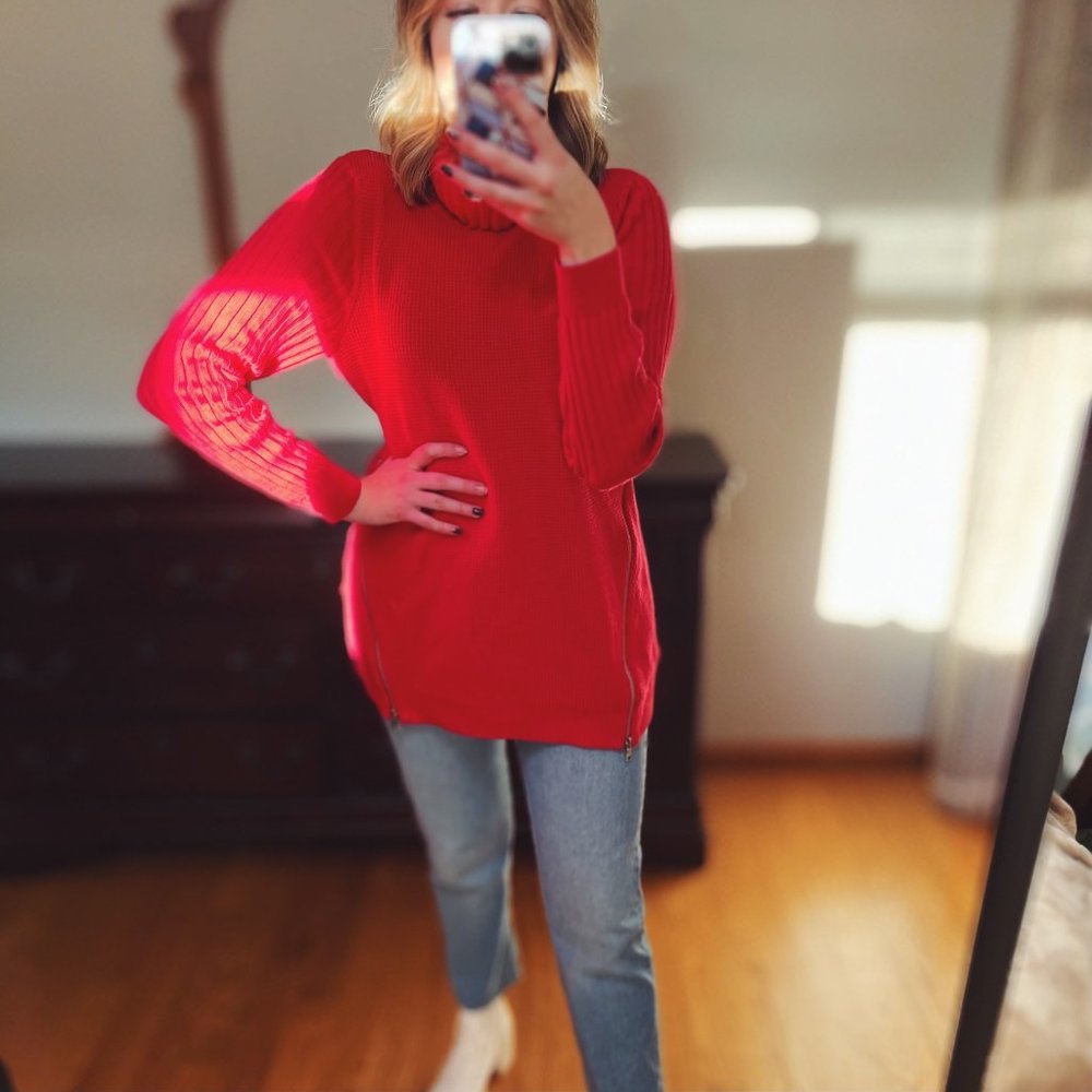 INC Red Zipper Sweater XL (fits like a medium)